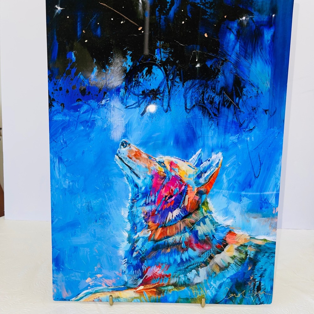 Carol Hagan "Winter Night Lights" Howling Wolf Metal Print Wall Art 12x16 Signed